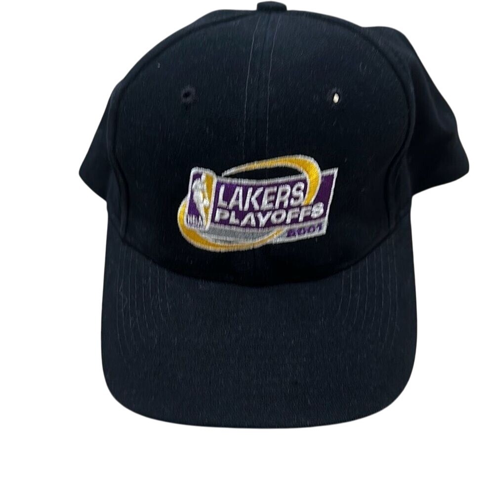 Vintage 2000's NBA Mens‎ Black Lakers Playoffs 2001 Strap Back Cap Adjustable